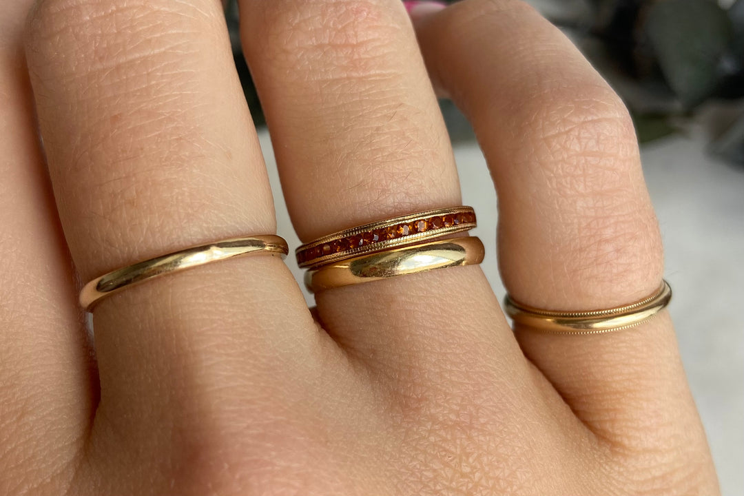 Skin Tone Rose Gold Next To Yellow Gold Mm Half Round Gold Band